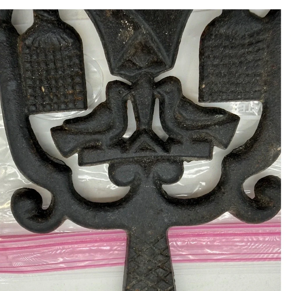 Vintage Cast Iron Trivet Heart Birds Star Design Black Metal Japan Wall Decor